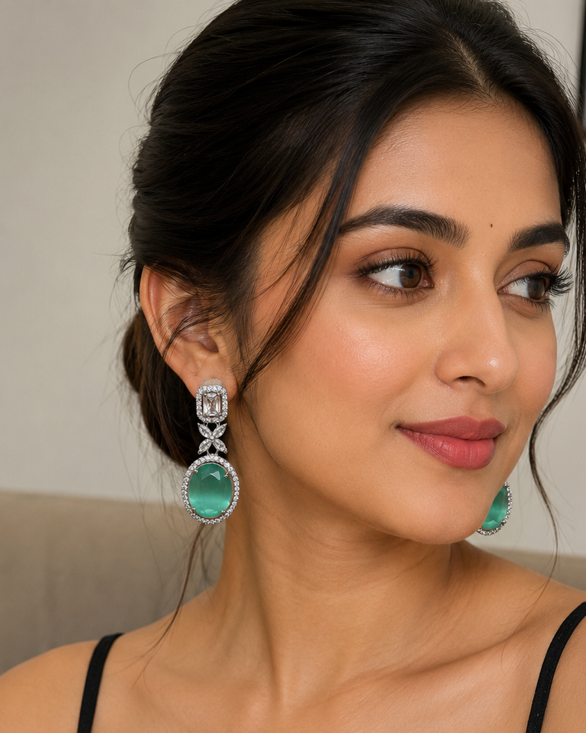 Emerald Luxe Drop Earrings – Premium CZ Statement Earrings for Women