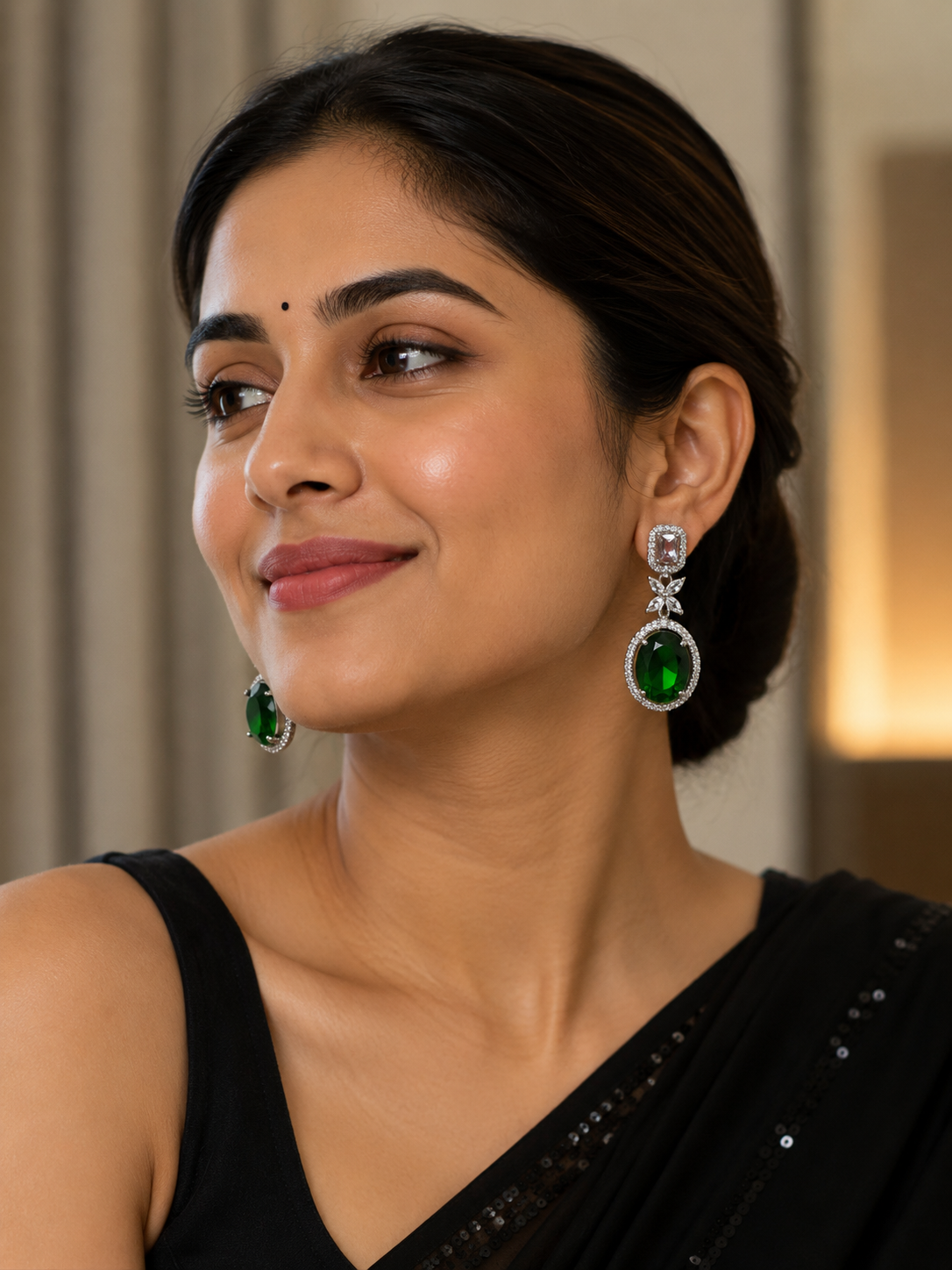 Emerald Halo Drop Earrings – Elegant Statement Crystal Earrings for Women