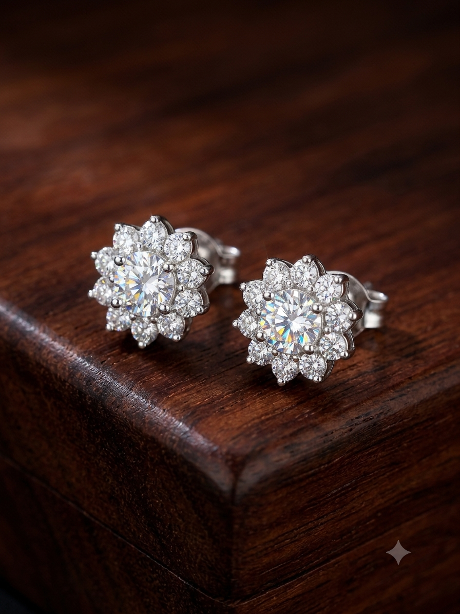 Sparkling Floral Cluster Diamond Stud Earrings