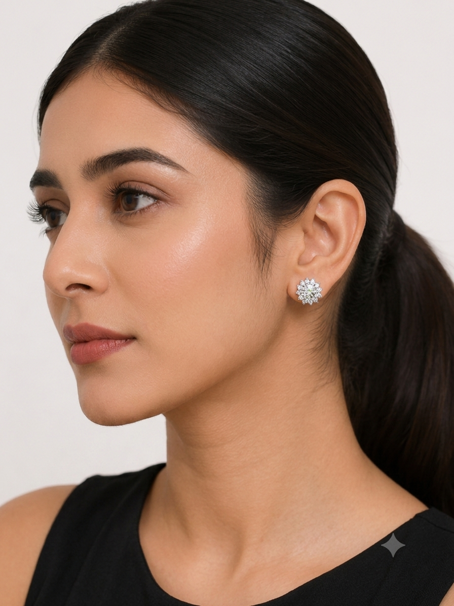 Sparkling Floral Cluster Diamond Stud Earrings