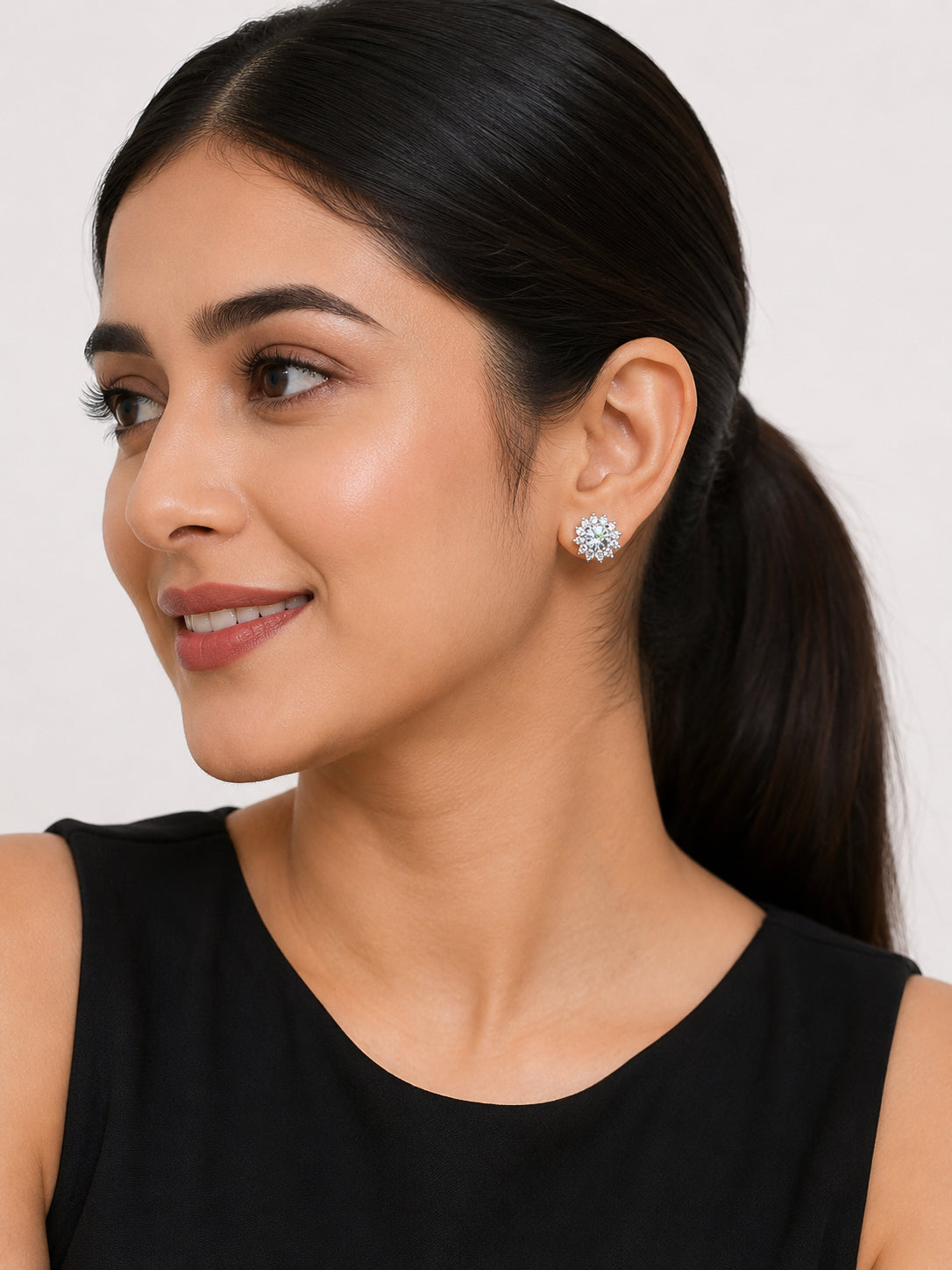 Sparkling Floral Cluster Diamond Stud Earrings