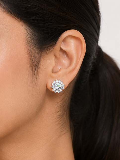 Sparkling Floral Cluster Diamond Stud Earrings