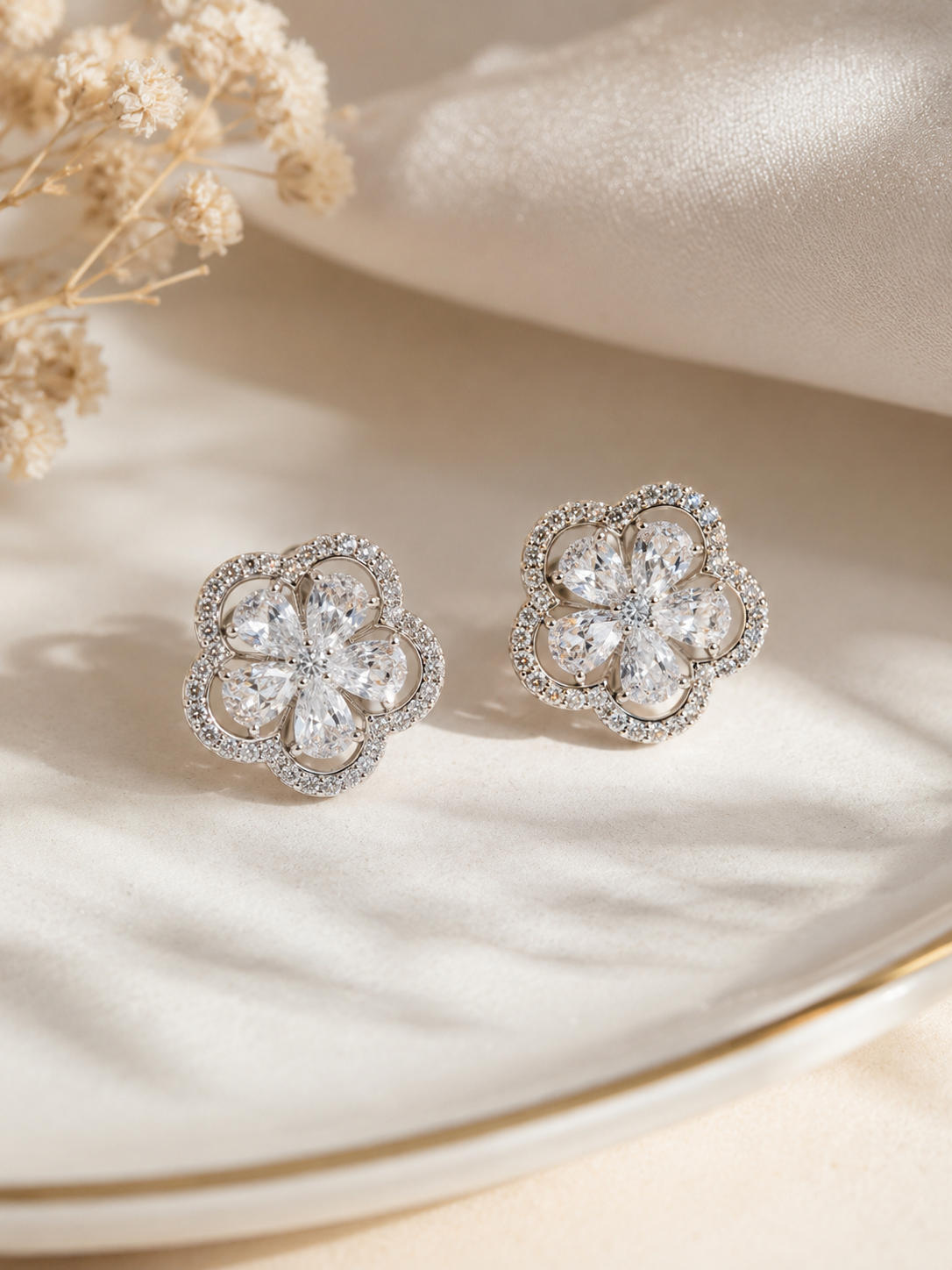 Crystal Bloom Floral Stud Earrings – Elegant Sparkle for Every Occasion
