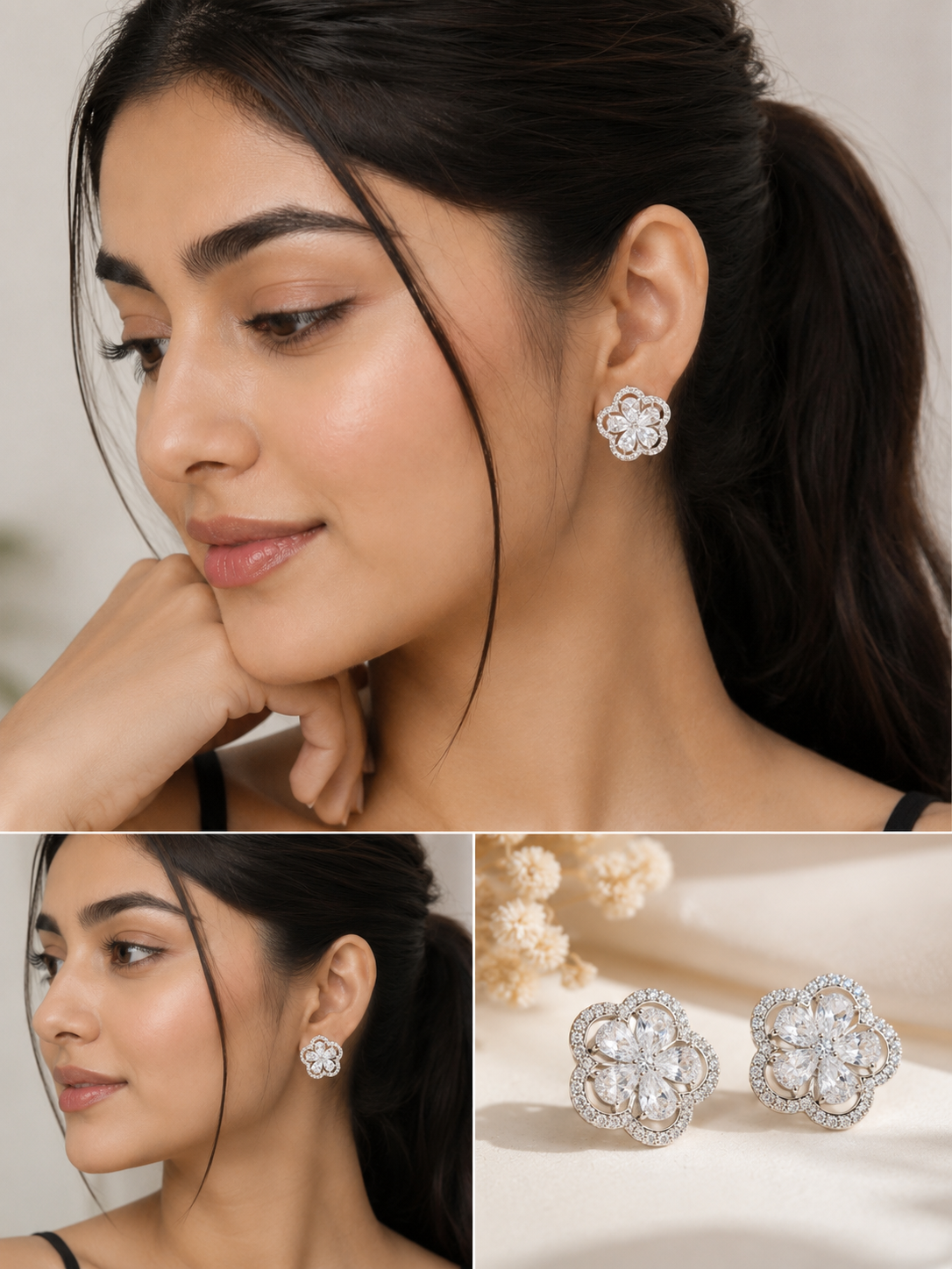 Crystal Bloom Floral Stud Earrings – Elegant Sparkle for Every Occasion