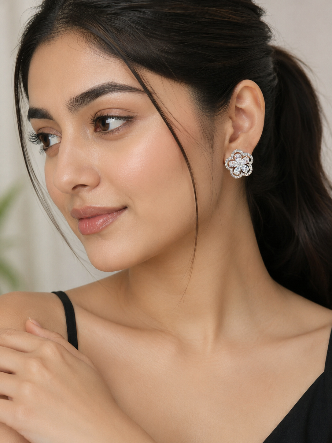 Crystal Bloom Floral Stud Earrings – Elegant Sparkle for Every Occasion