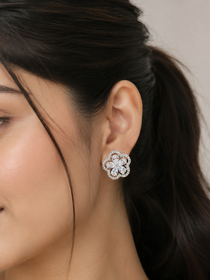 Crystal Bloom Floral Stud Earrings – Elegant Sparkle for Every Occasion