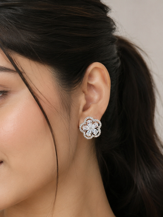 Crystal Bloom Floral Stud Earrings – Elegant Sparkle for Every Occasion