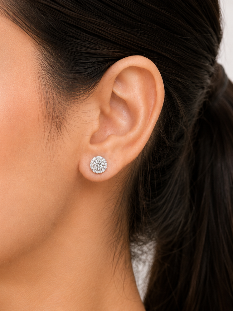 Elvion Halo Sparkle Round Stud Earrings – Timeless Everyday Elegance