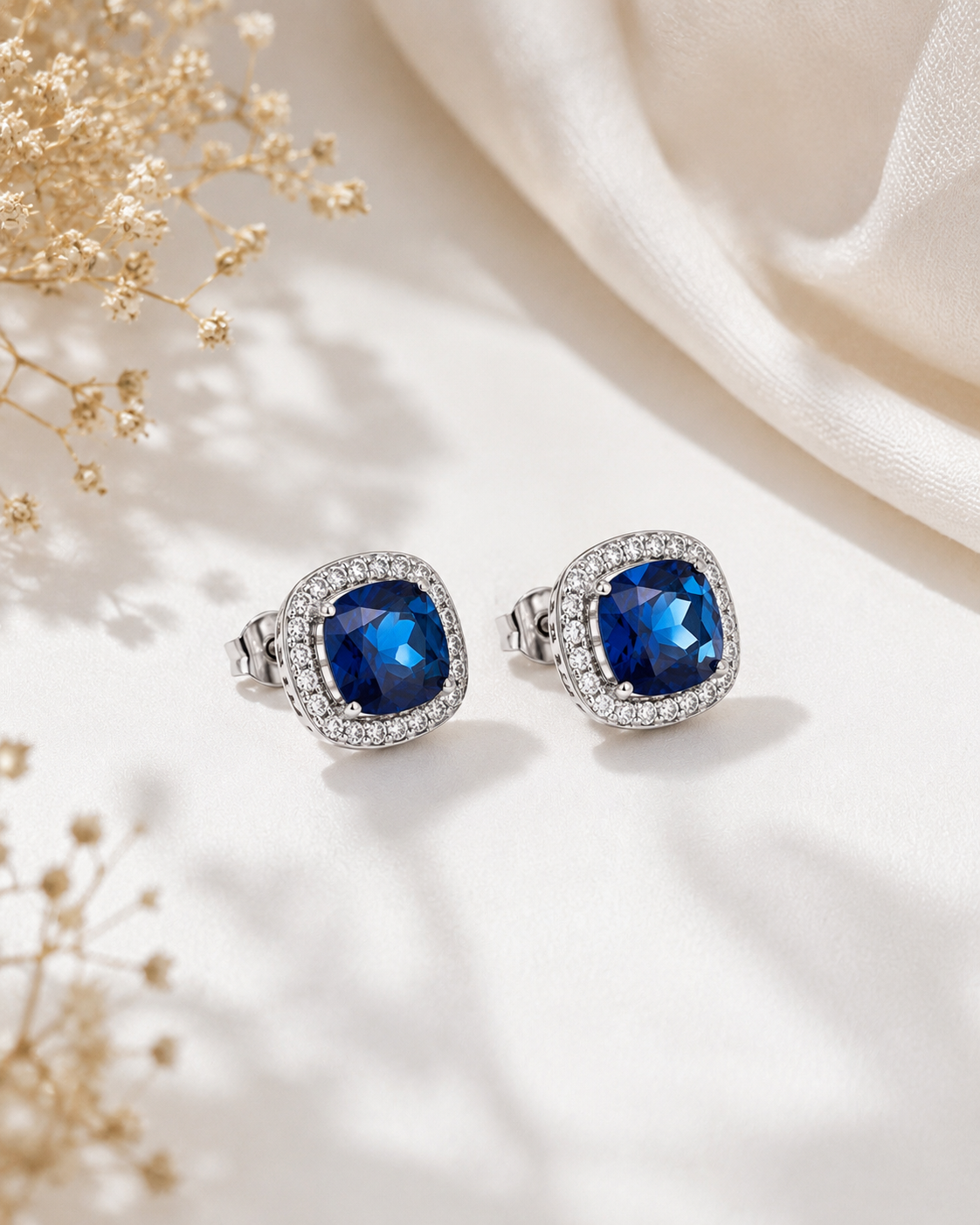 Royal Blue Halo Stud Earrings | Silver-Tone Crystal Everyday Luxury