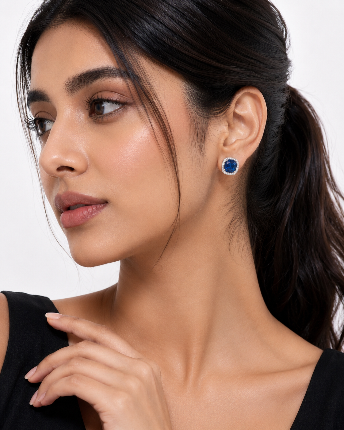 Royal Blue Halo Stud Earrings | Silver-Tone Crystal Everyday Luxury