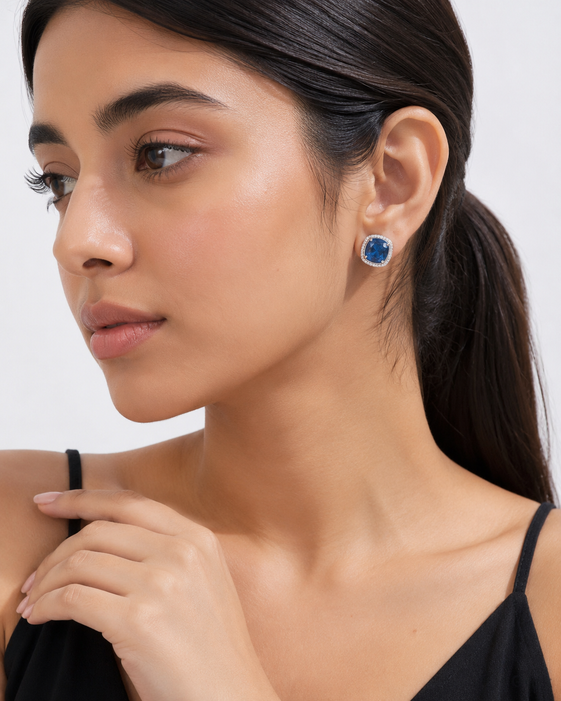 Royal Blue Halo Stud Earrings | Silver-Tone Crystal Everyday Luxury