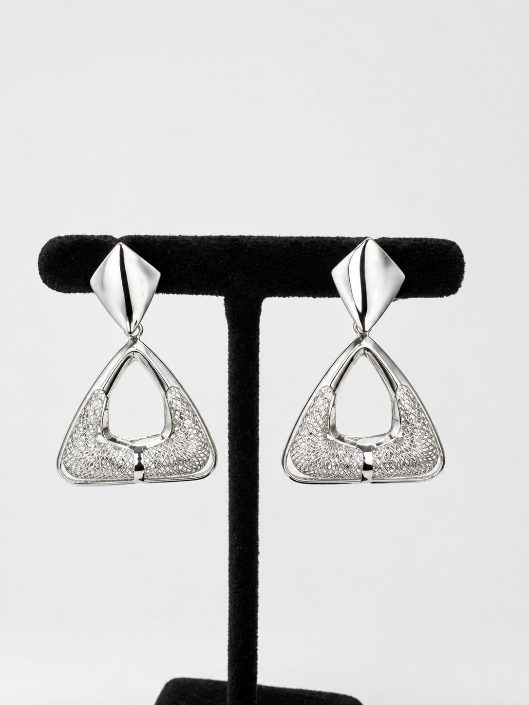 Silver Geometric Triangle Drop Earrings – Contemporary Statement