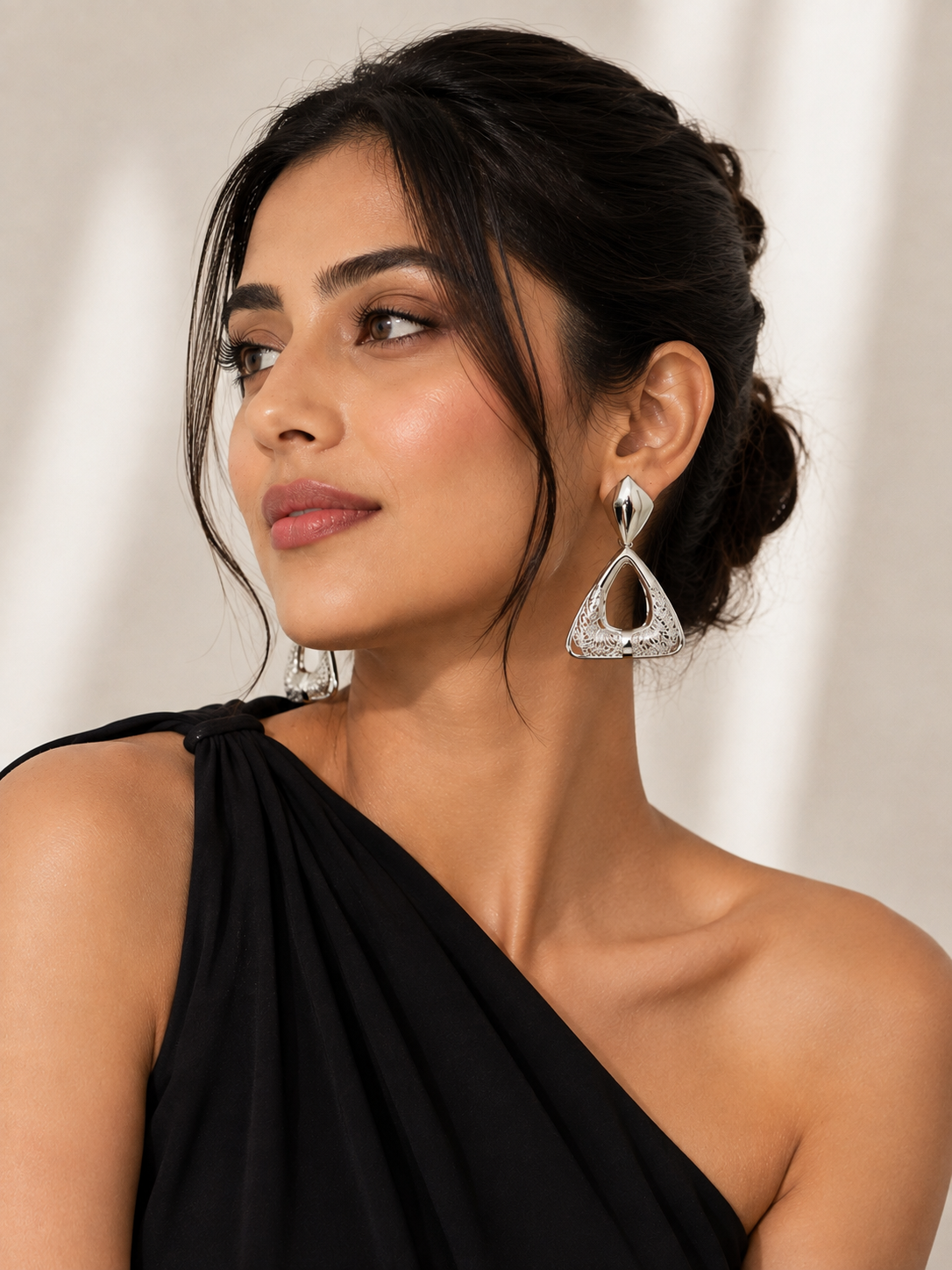 Silver Geometric Triangle Drop Earrings – Contemporary Statement