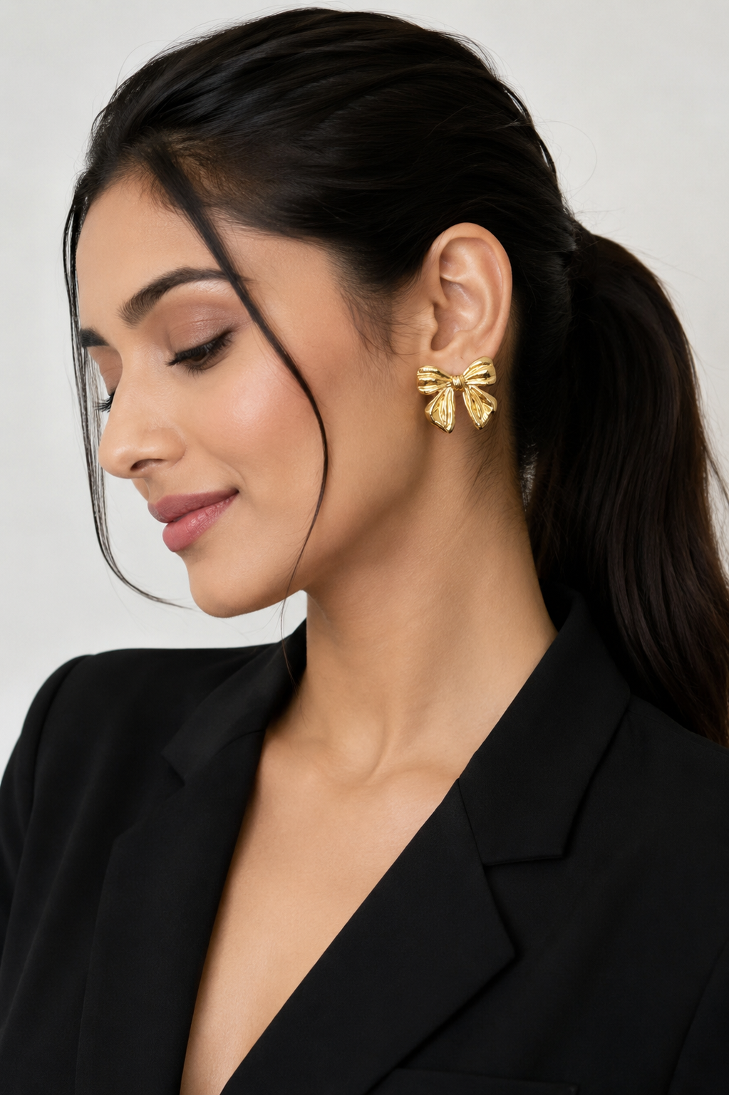 Golden Bow Stud Earrings – Elegant Minimal Charm