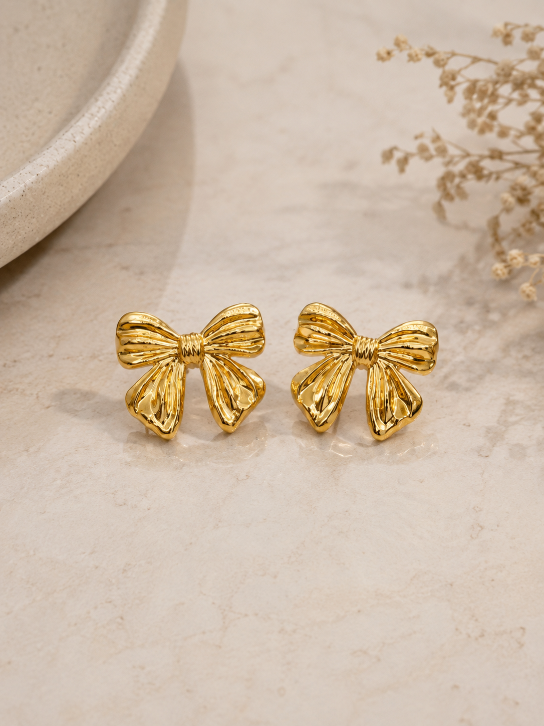 Golden Bow Stud Earrings – Elegant Minimal Charm