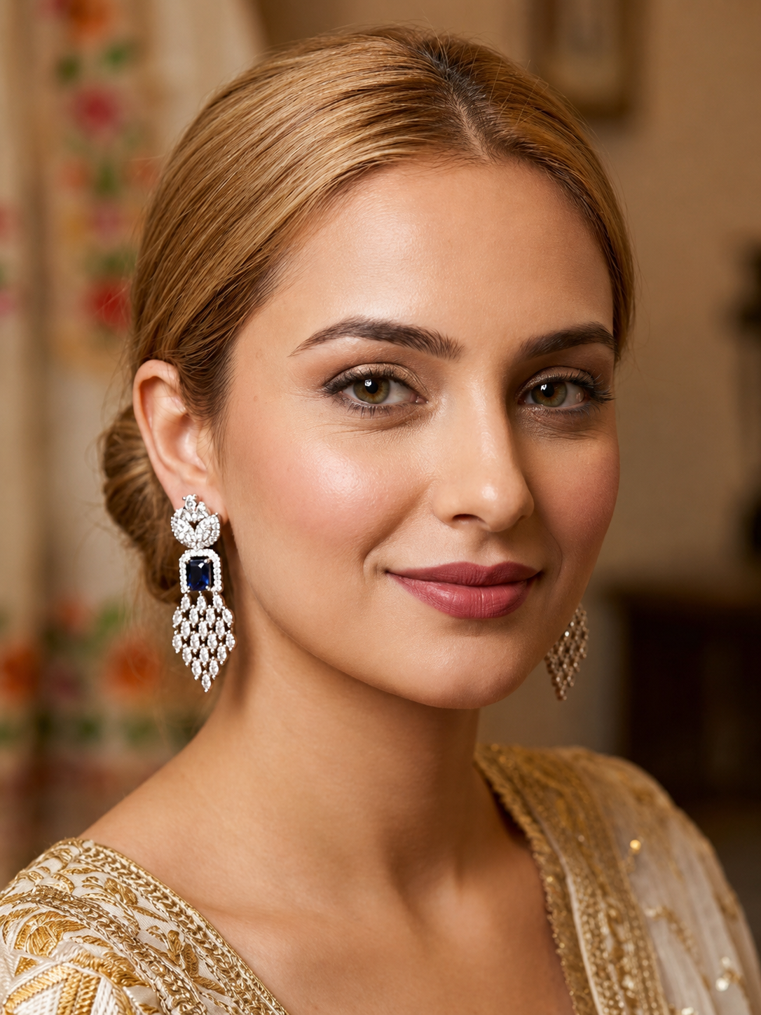 Royal Sapphire Diamond Chandelier Earrings