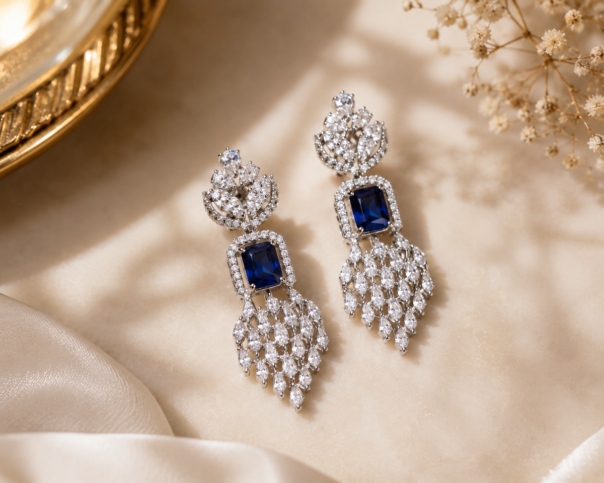 Royal Sapphire Diamond Chandelier Earrings