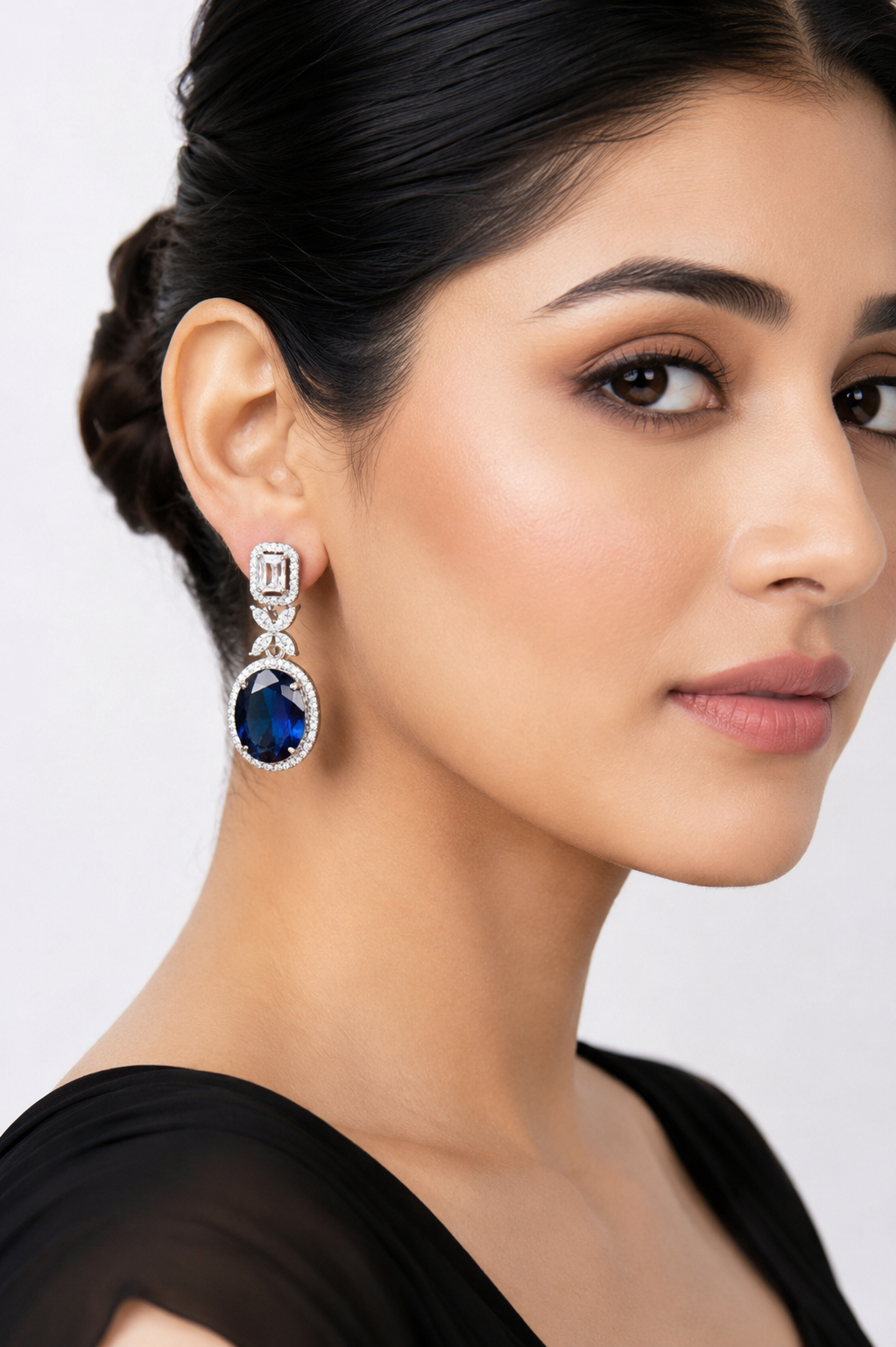 Royal Oval Sapphire Diamond Drop Earrings