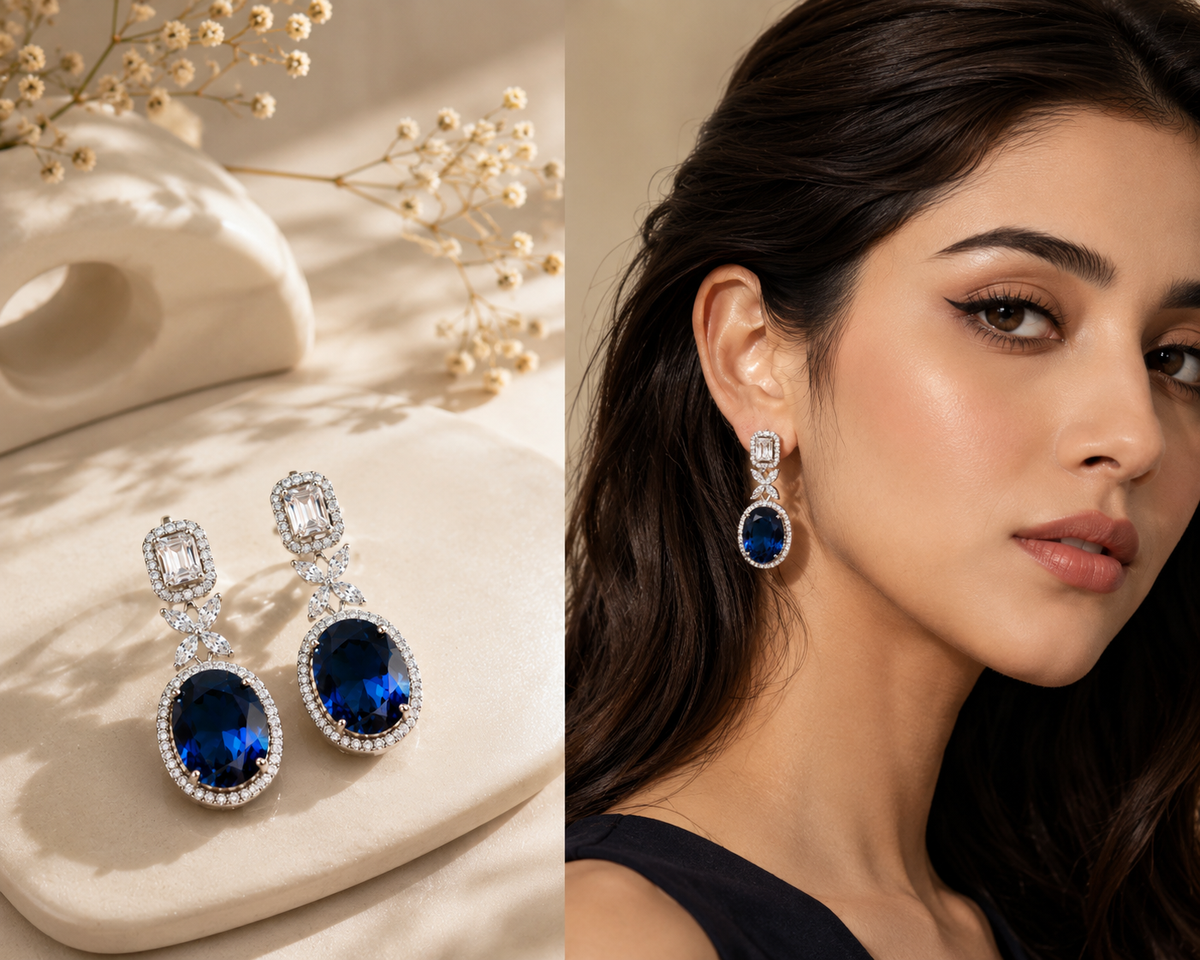 Royal Oval Sapphire Diamond Drop Earrings