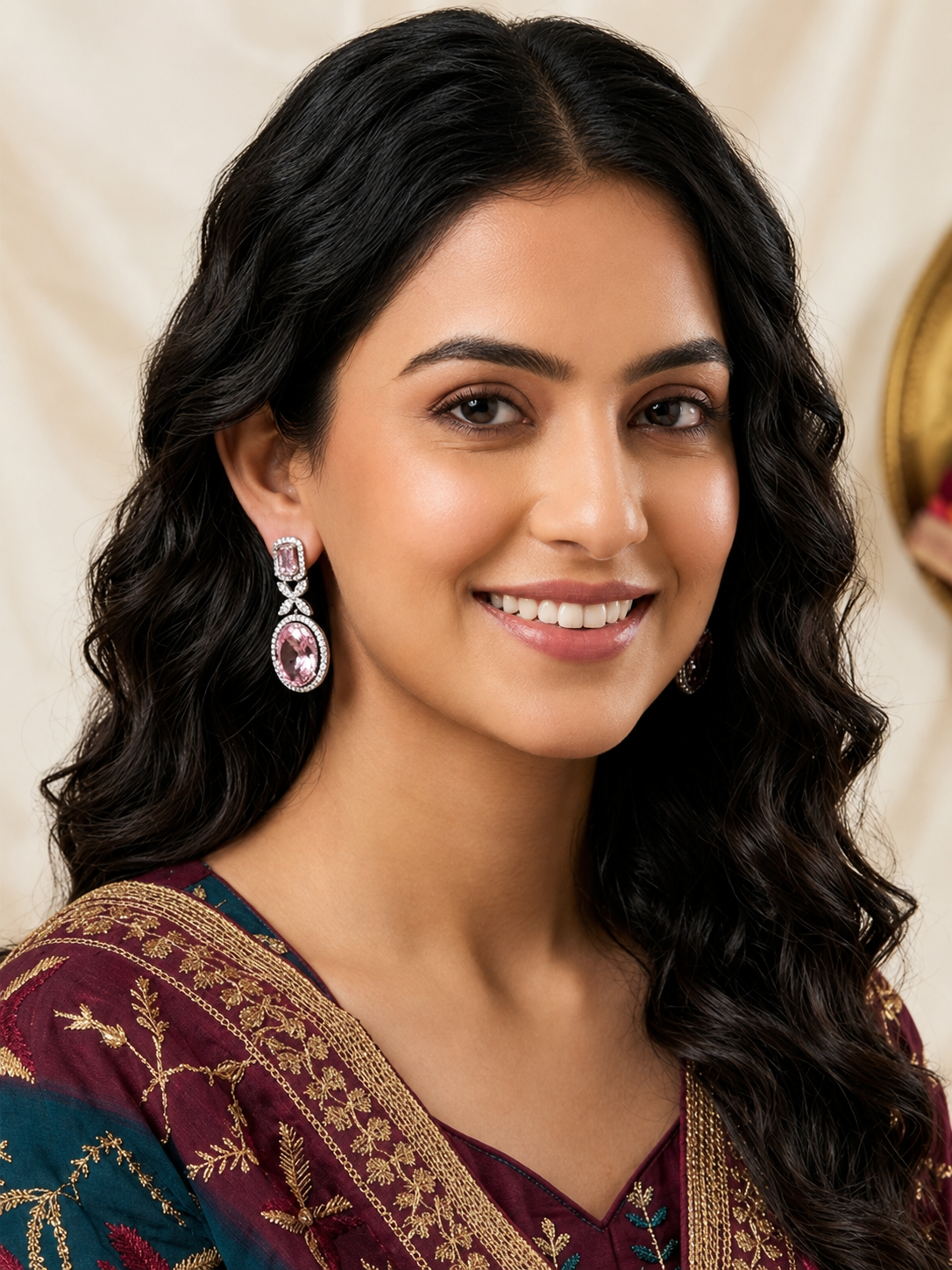 Blush Pink Oval Diamond Drop Earrings