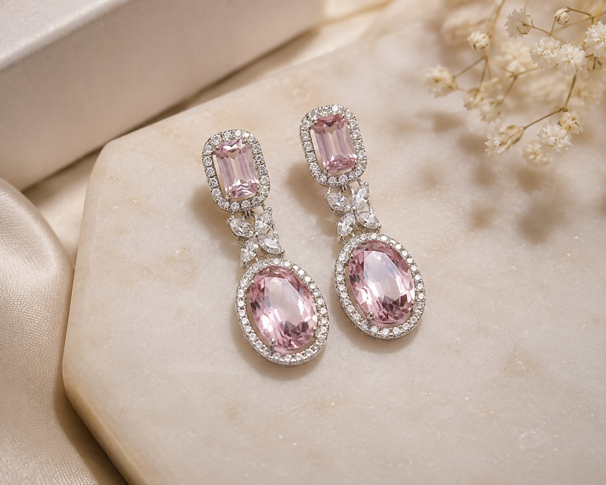 Blush Pink Oval Diamond Drop Earrings