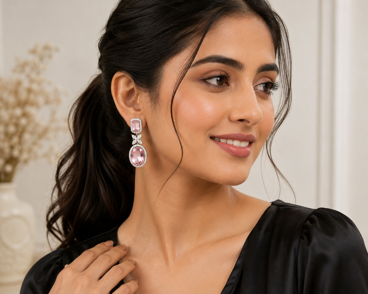 Blush Pink Oval Diamond Drop Earrings