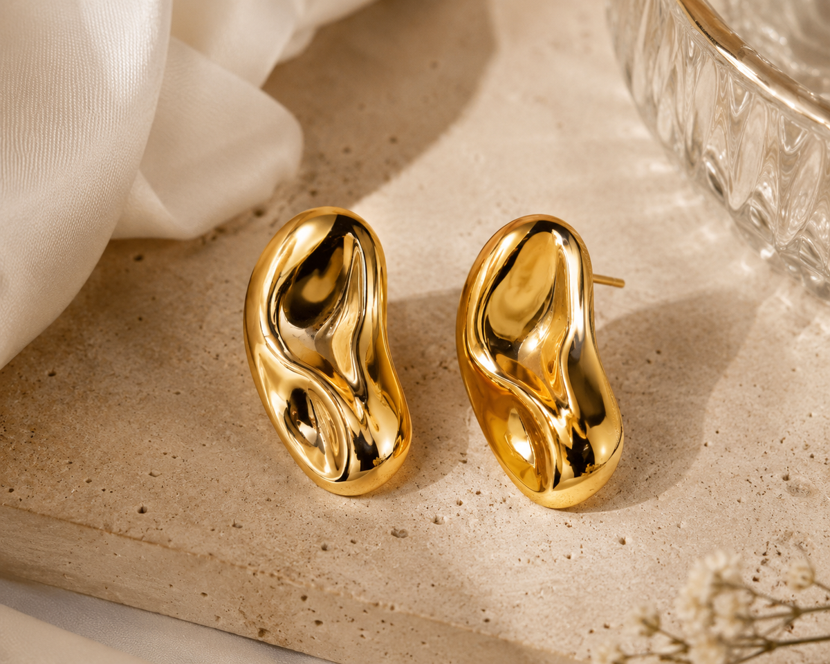 Elegant Sculpted Glossy Gold Statement Stud Earrings