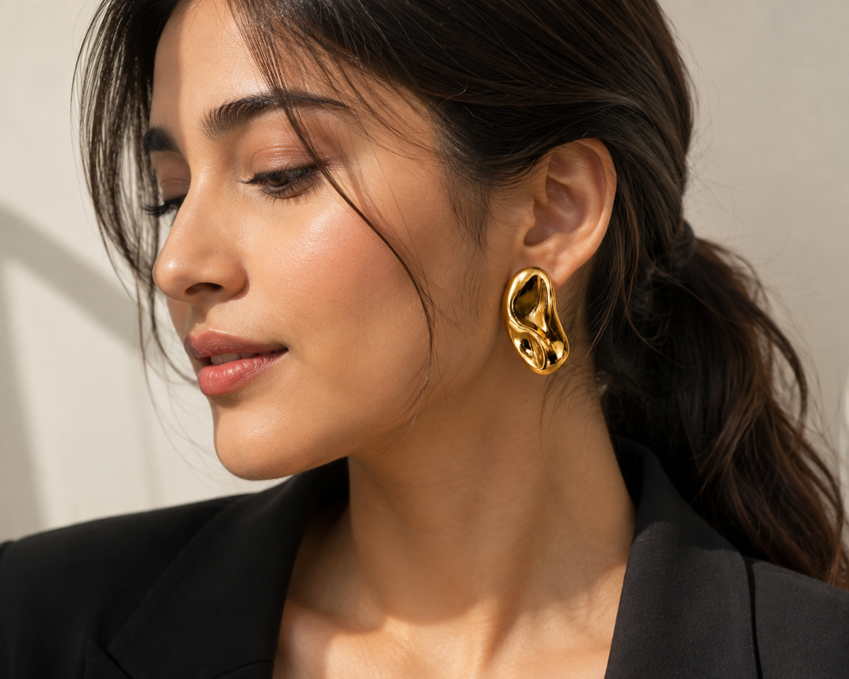 Elegant Sculpted Glossy Gold Statement Stud Earrings