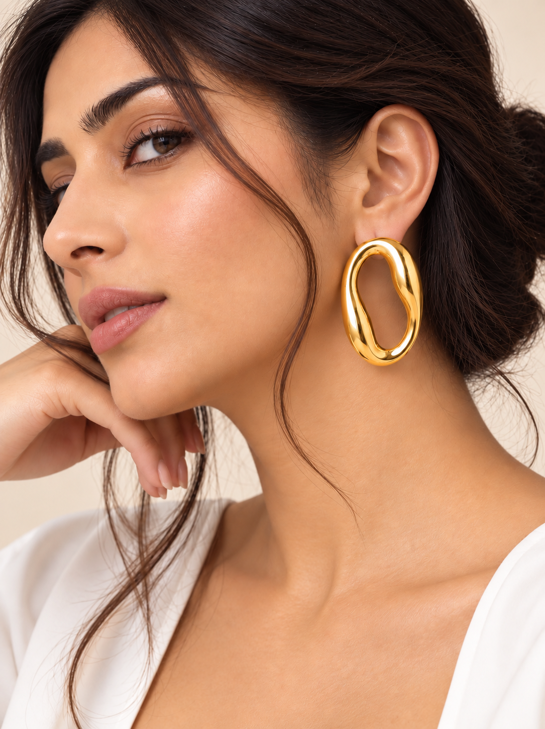 Elegant Oval Hollow Glossy Gold Statement Earrings