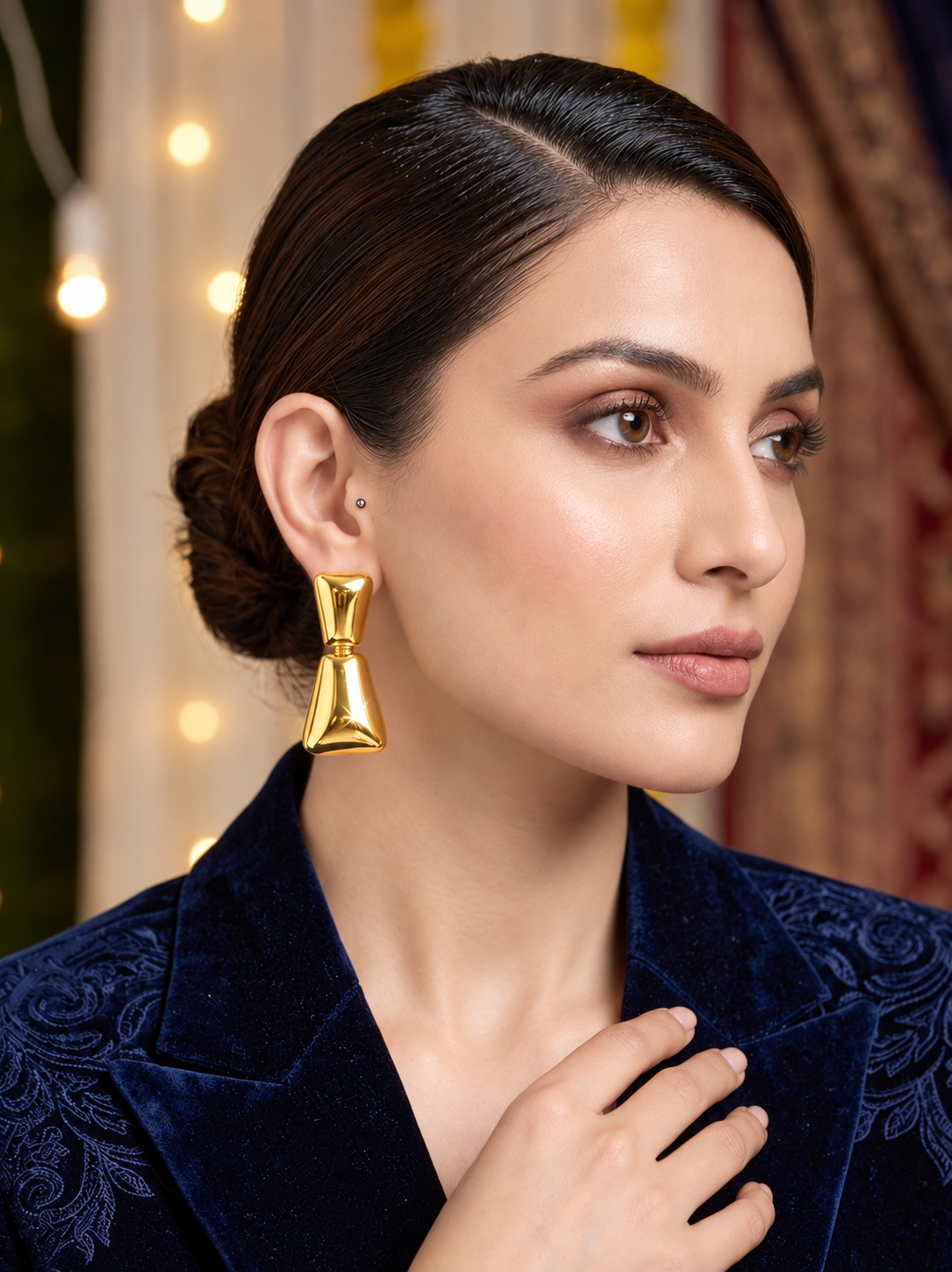 Elegant Geometric Drop Gold Statement Earrings
