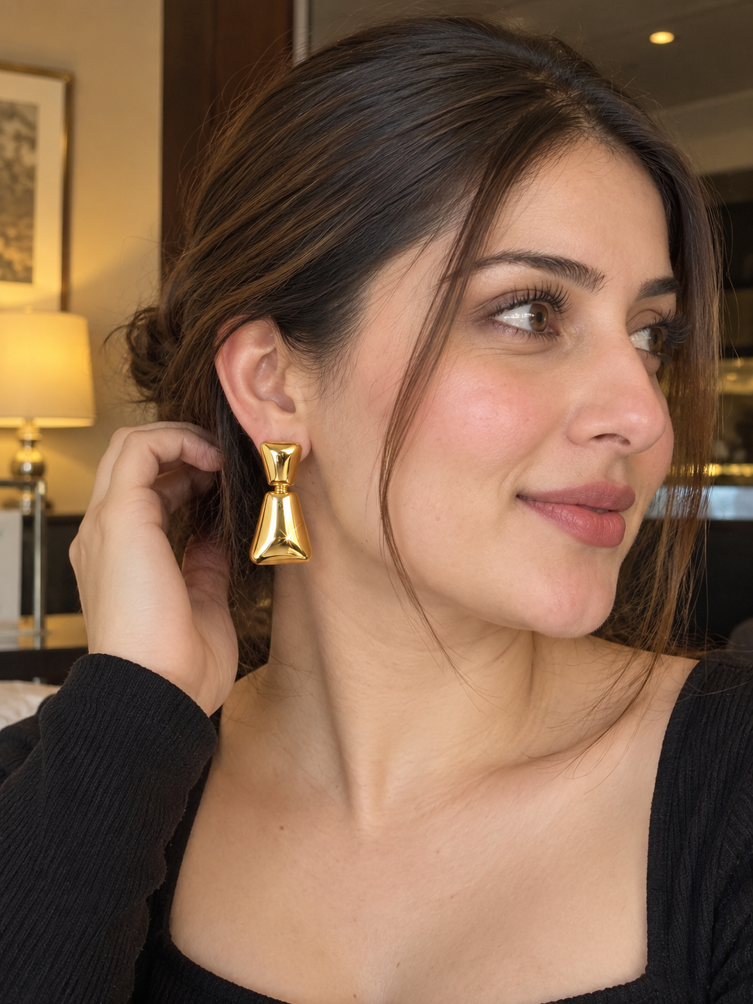 Elegant Geometric Drop Gold Statement Earrings