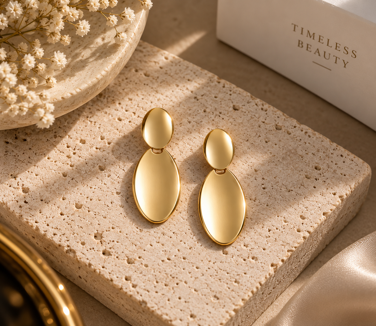 Minimalist Oval Drop Glossy Gold Earrings