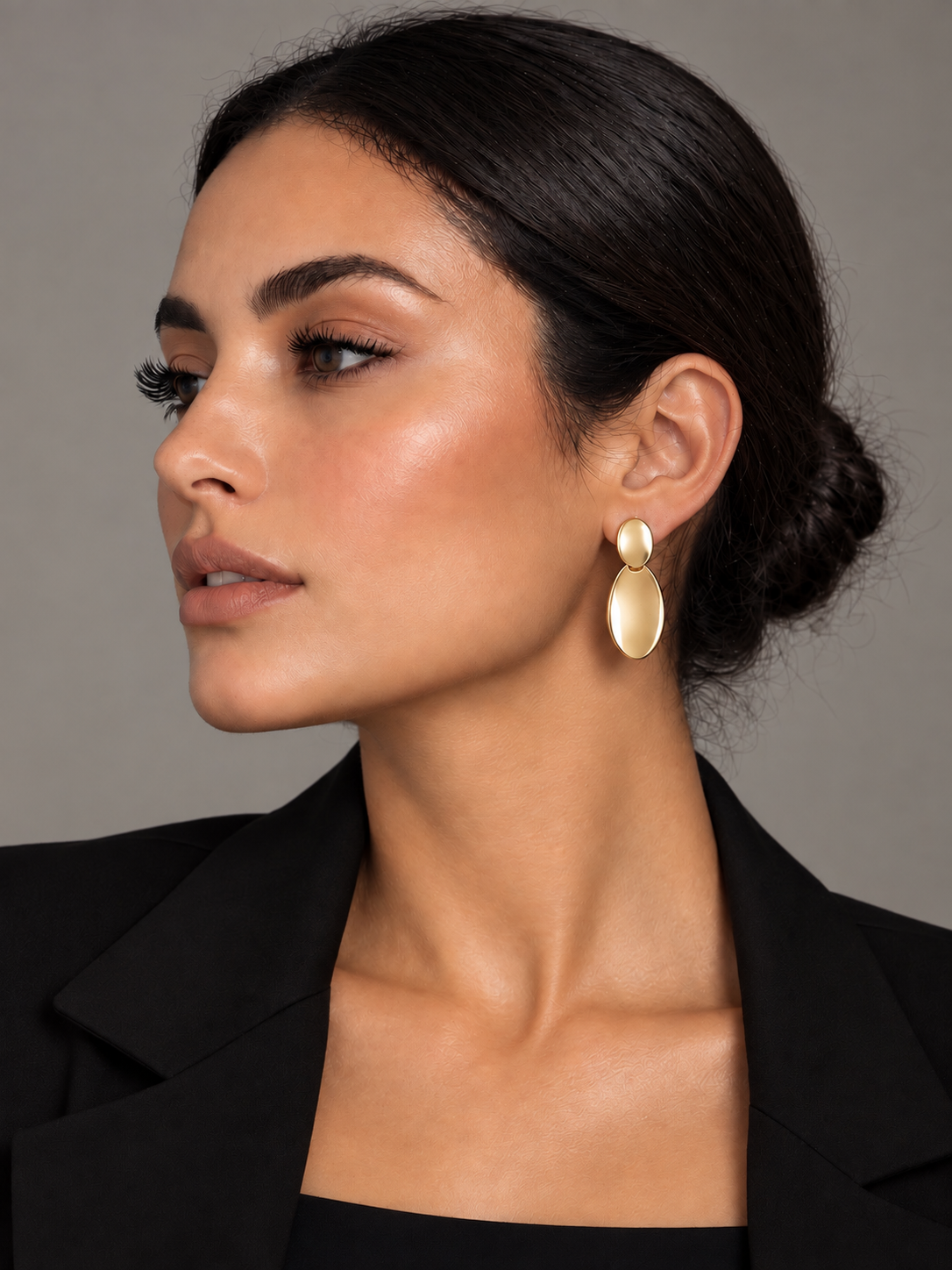 Minimalist Oval Drop Glossy Gold Earrings