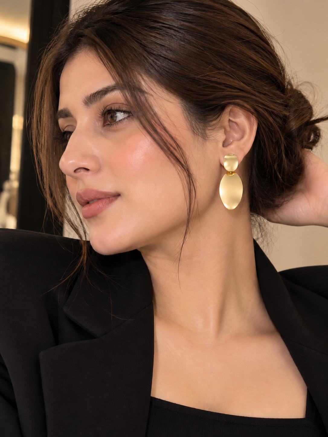 Minimalist Oval Drop Glossy Gold Earrings