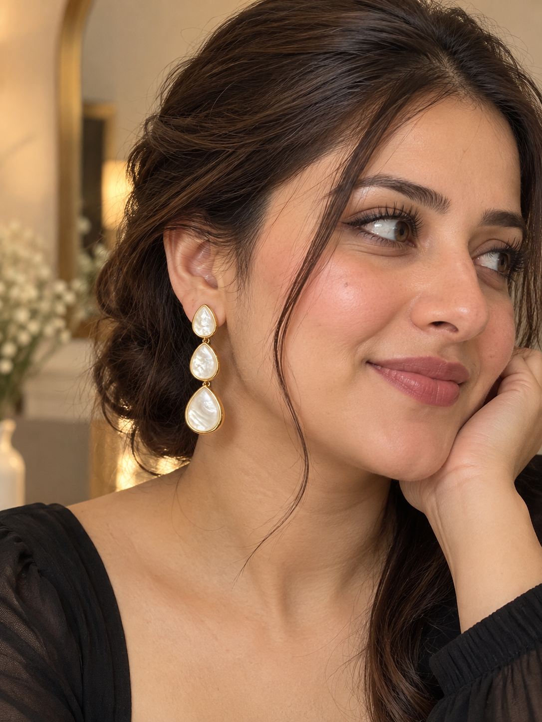 Luna Pearl Cascade Drop Earrings – Gold Finish