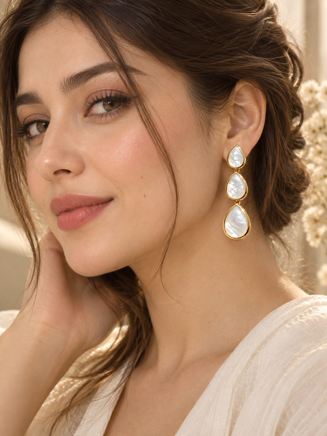 Luna Pearl Cascade Drop Earrings – Gold Finish