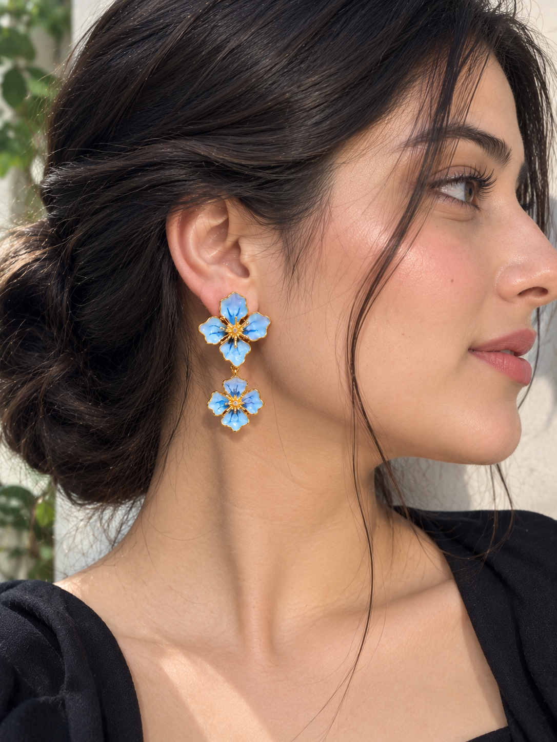 Blue Blossom Drop Earrings – Elegant Floral Statement Earrings