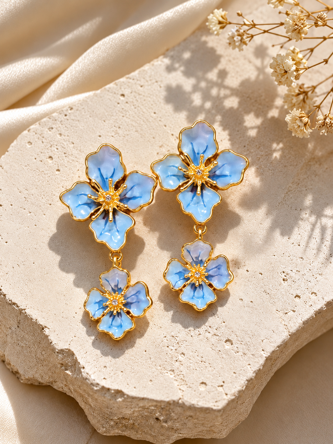Blue Blossom Drop Earrings – Elegant Floral Statement Earrings