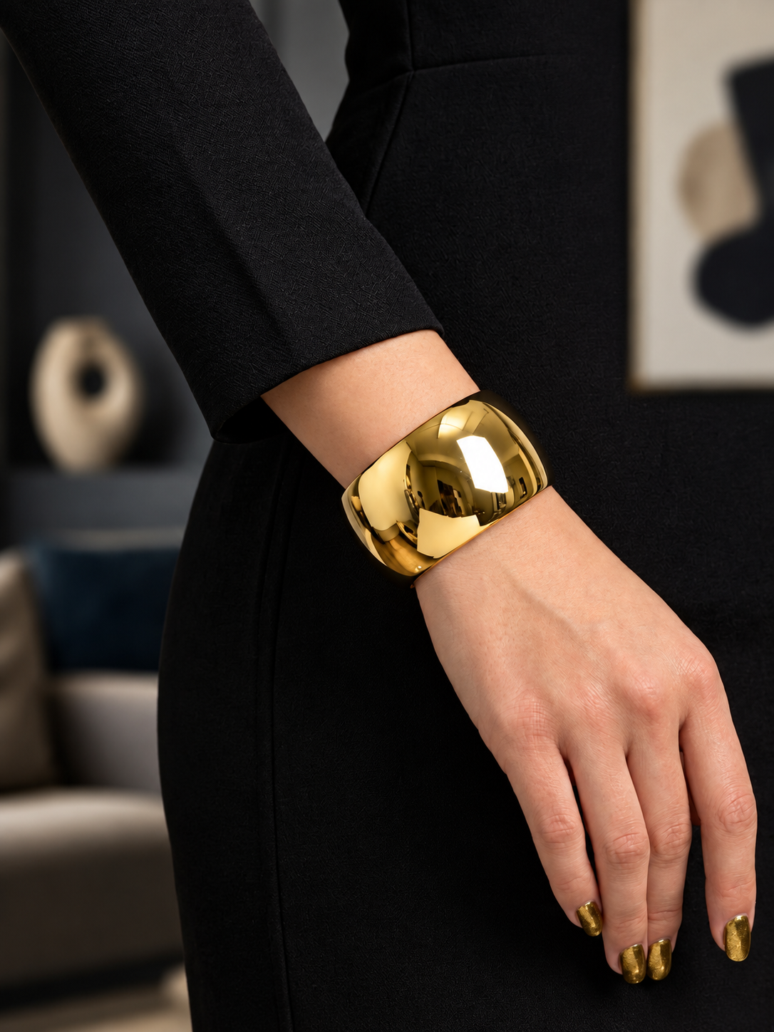 Elegant Gold Wide Cuff Bracelet for Women – Premium Glossy Statement Bracelet