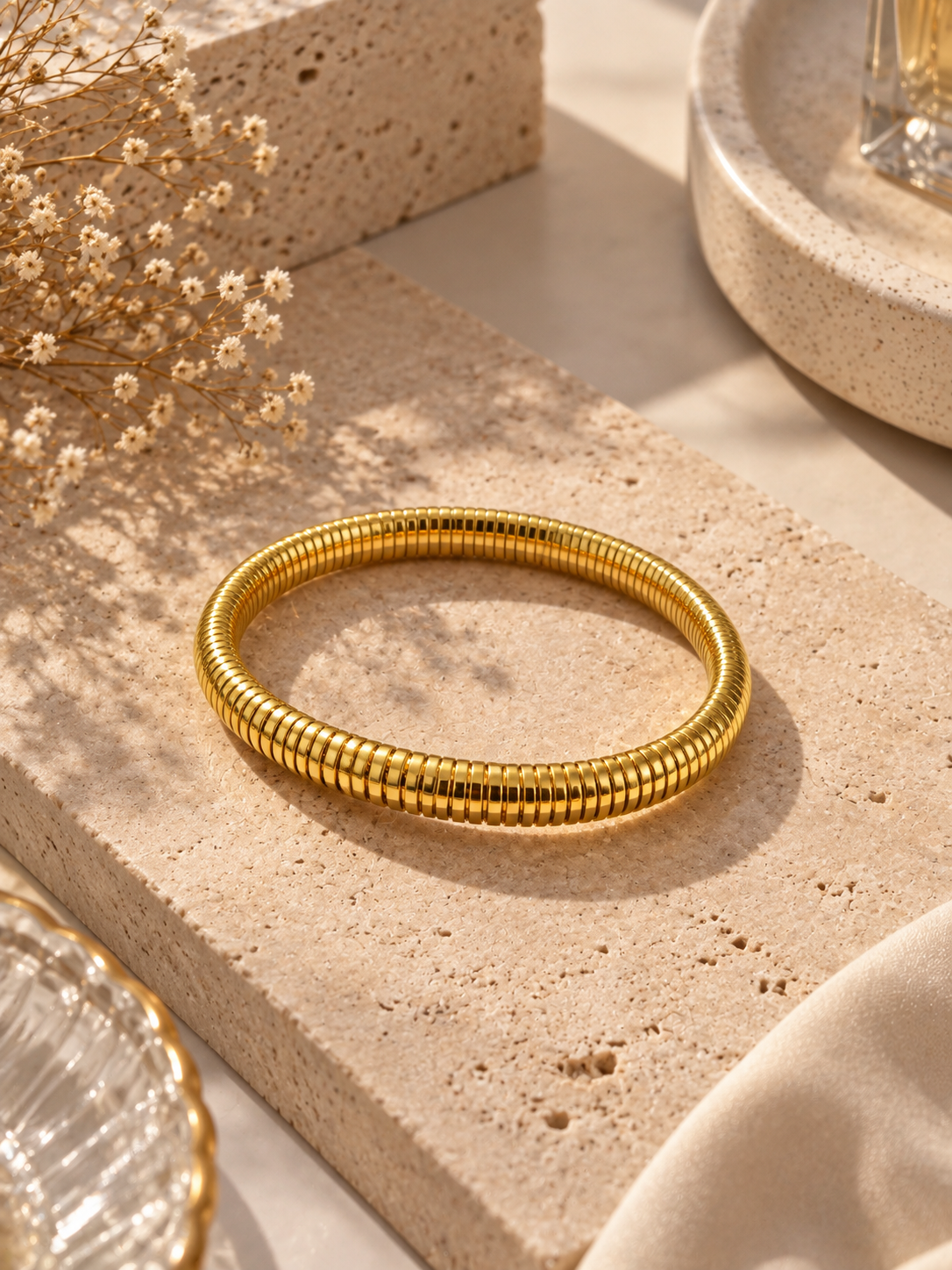 Luna Gold Ribbed Bangle – 18K Gold Plated Statement Bracelet