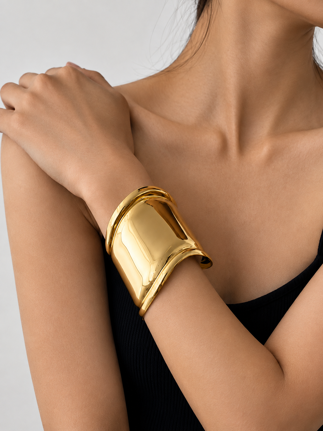 Golden Sculpted Statement Cuff Bracelet for Women | Mirror Finish | Luxury Fashion Jewelry