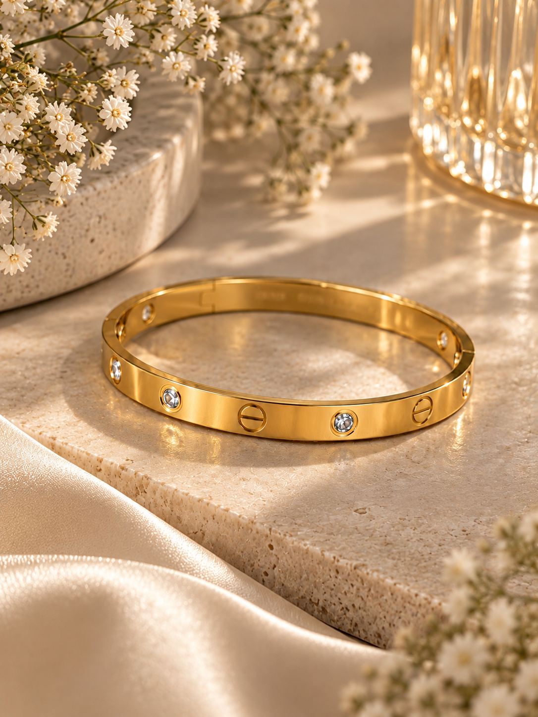 Elvion Luxe Crystal Gold Bangle Bracelet | Premium Anti-Tarnish Stainless Steel