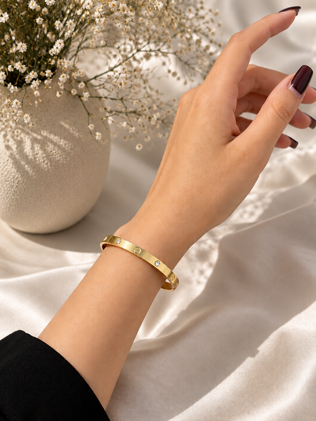 Elvion Luxe Crystal Gold Bangle Bracelet | Premium Anti-Tarnish Stainless Steel