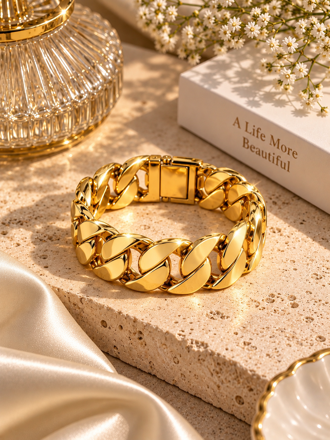 Elvion Luxe Cuban Link Bracelet – Premium 18K Gold Plated Statement Bracelet for Women