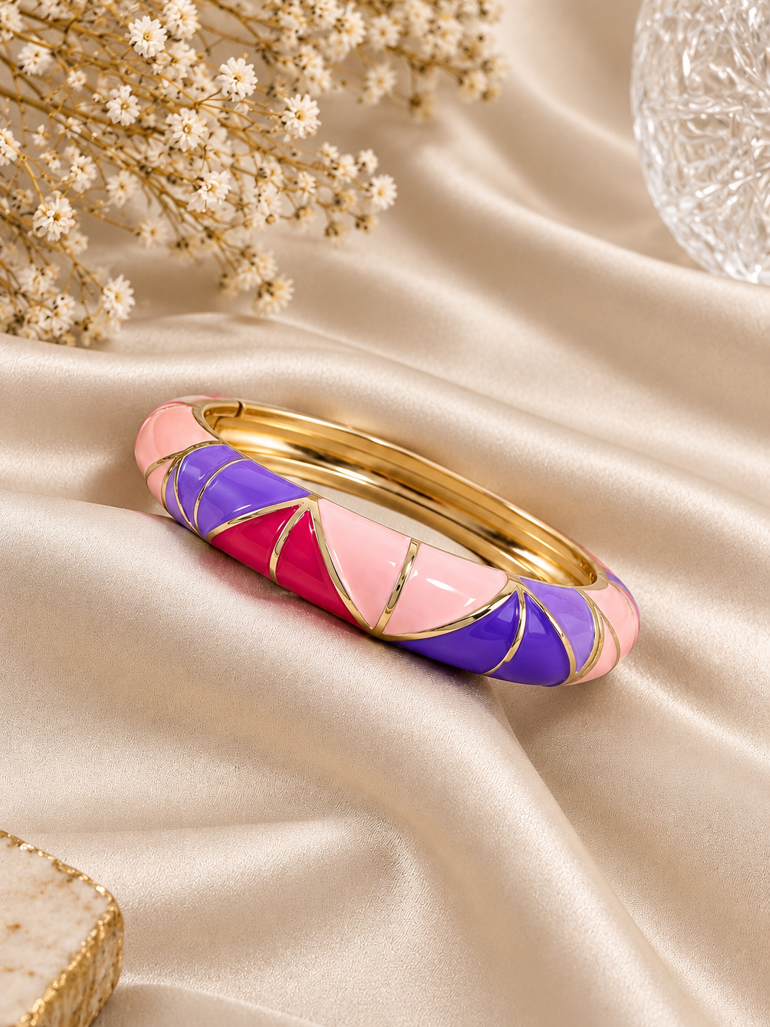 Pastel Mosaic Enamel Gold-Tone Bangle Bracelet | Statement Fashion Bracelet for Women