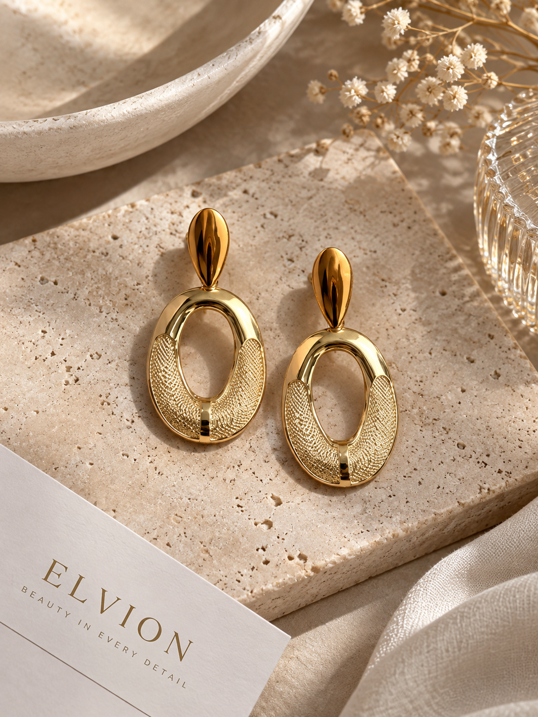 Midnight Elegance Gold Drop Earrings