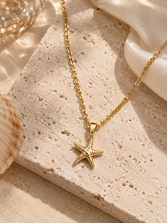 Gold Starfish Pendant Necklace – Minimal Ocean-Inspired Elegance