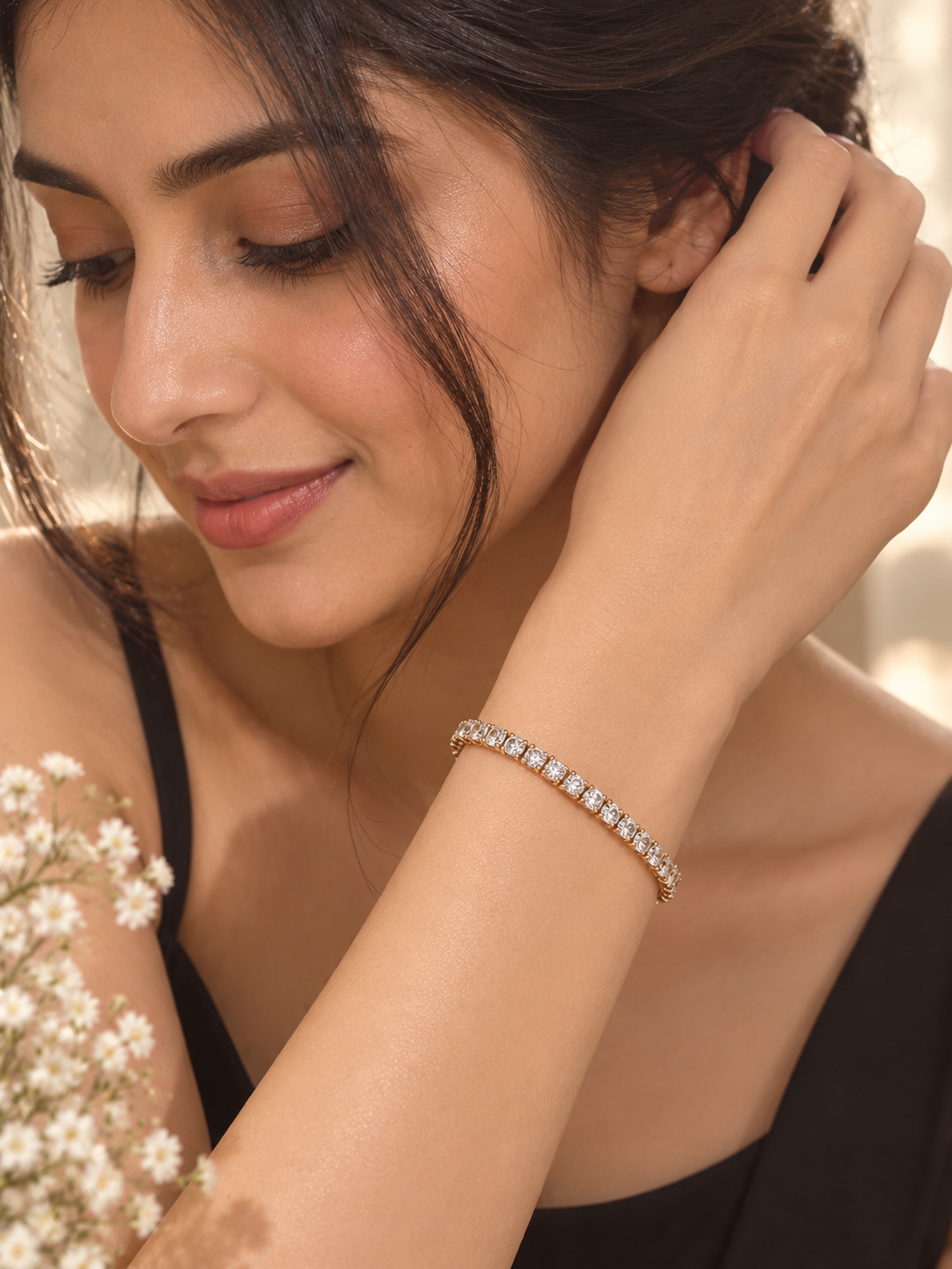 Elvion Gold-Tone Tennis Bracelet for Women | Elegant Crystal Stone Bracelet | Anti-Tarnish Jewellery
