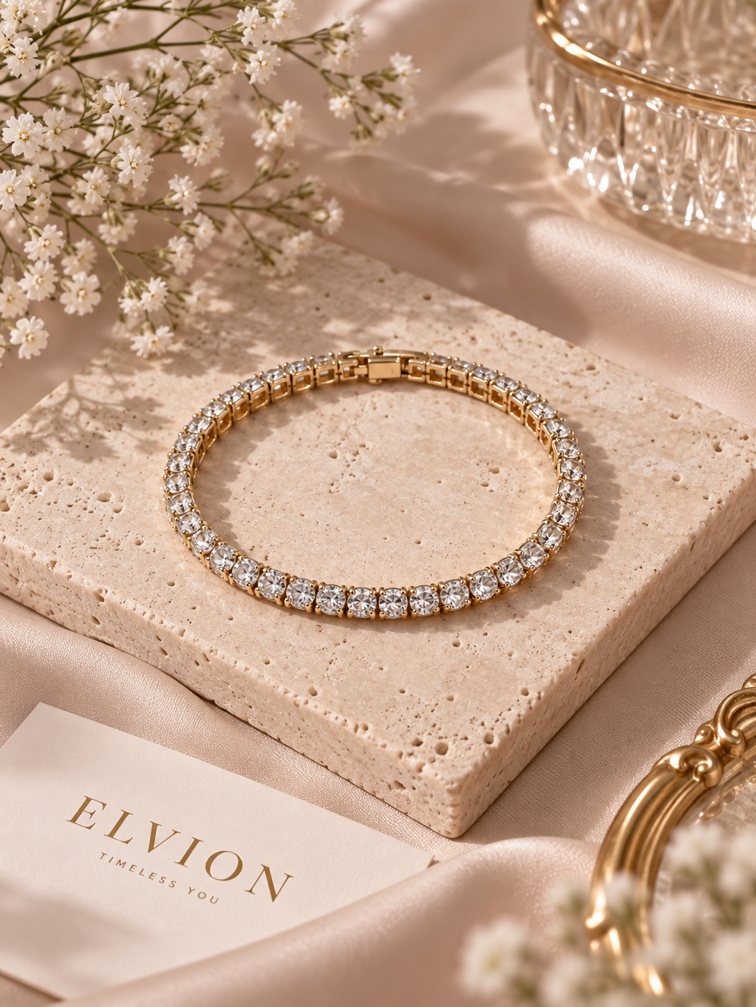 Elvion Gold-Tone Tennis Bracelet for Women | Elegant Crystal Stone Bracelet | Anti-Tarnish Jewellery