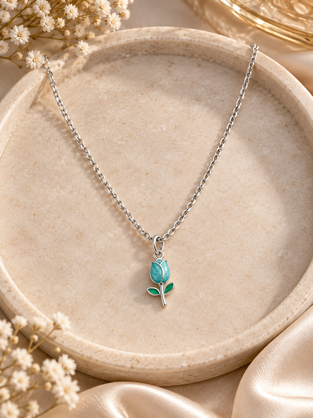 Mint green rose charm necklace
